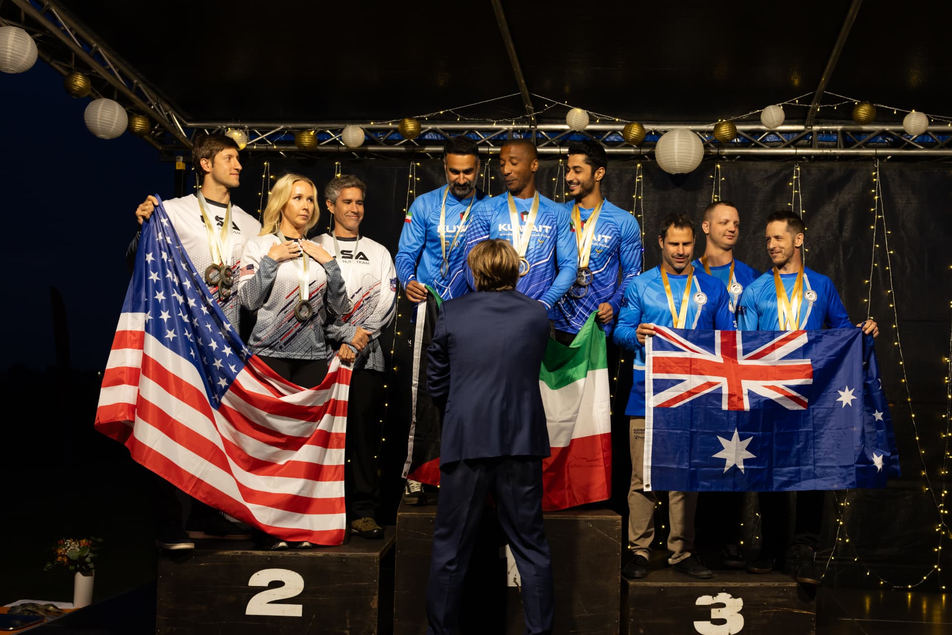 Amelia on the podium at the wingsuit world cup